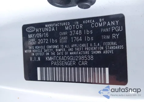 2016 Hyundai Veloster z USA, uszkodzony, nr VIN KMHTC6AD9GU298538